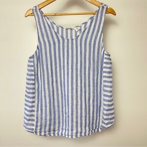 Nicole Miller Blue and White Striped 100% Linen Tank Top L
